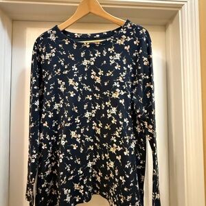 J. Jill Navy Floral Long Sleeve Top